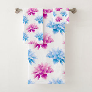Pink Dahlia, Blue Dahla, Blumenmuster, Blume Badhandtuch Set
