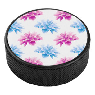 Pink Dahlia, Blue Dahla, Blumenmuster, Blume Eishockey Puck