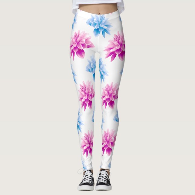 Pink Dahlia, Blue Dahla, Blumenmuster, Blume Leggings (Vorderseite)