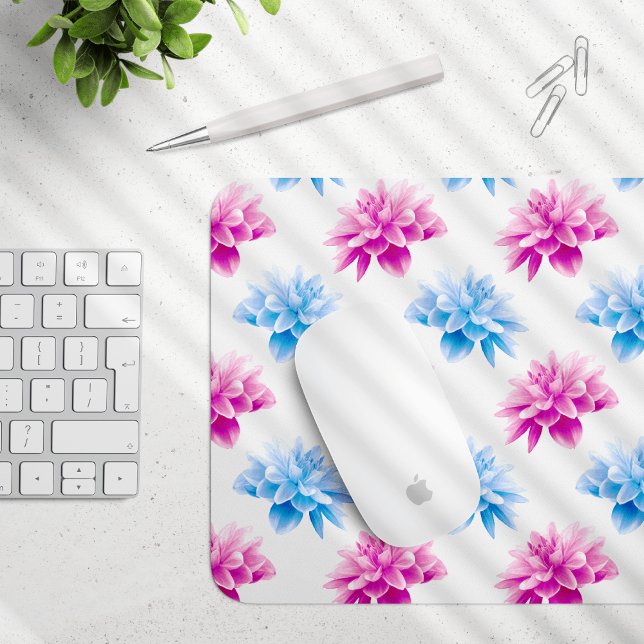 Pink Dahlia, Blue Dahla, Blumenmuster, Blume Mousepad (Von Creator hochgeladen)