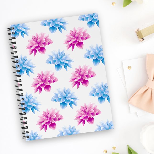 Pink Dahlia, Blue Dahla, Blumenmuster, Blume Notizbuch (Von Creator hochgeladen)
