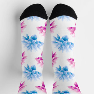 Pink Dahlia, Blue Dahla, Blumenmuster, Blume Socken