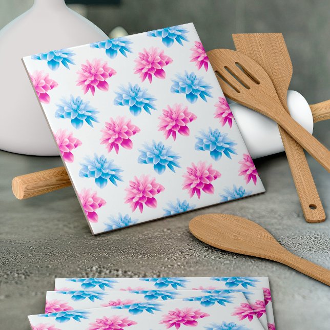 Pink Dahlia, Blue Dahlia, Blumenmuster, Blume Fliese (Von Creator hochgeladen)