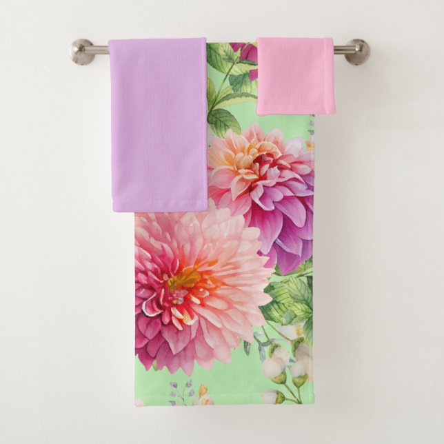 Pink Dahlia Blume Badhandtuch Set (Insitu)