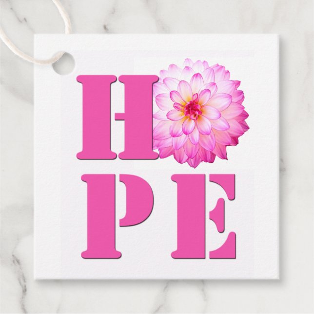 "Pink Dahlia Blume Foto HOPE Gift Tag" Geschenkanhänger (Vorderseite)