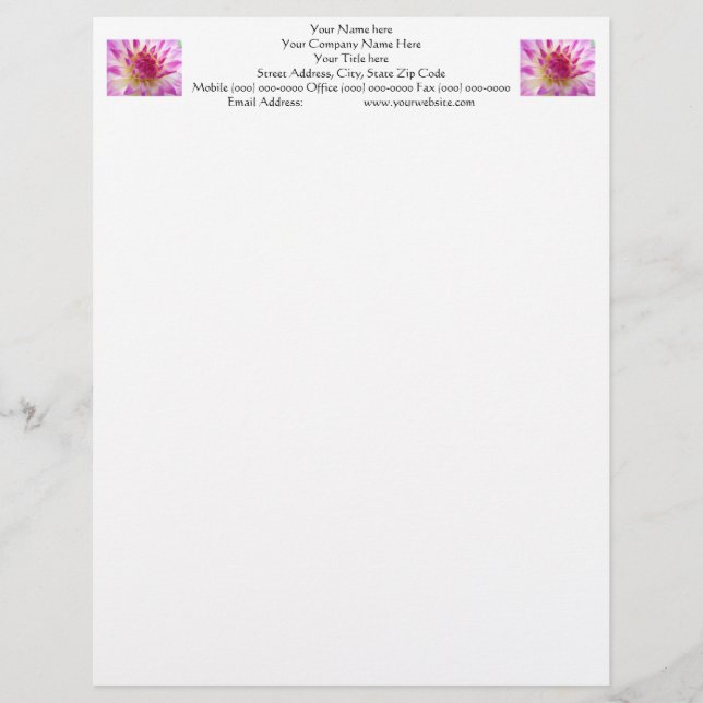 Pink Dahlia Blume Letterhead Papier Art Briefbogen (Vorderseite)