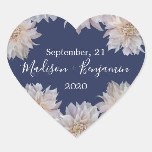 Pink Dahlia Blume Navy Blue Hochzeitstag Herz-Aufkleber