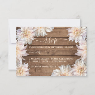Pink Dahlia Blume Rustic Wood Wedding RSVP Karte