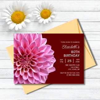 Pink Dahlia Floral Fall Burgund 80. Geburtstag Einladung
