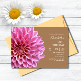 Pink Dahlia Floral Kupfer 90. Geburtstag Einladung