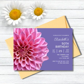 Pink Dahlia Floral Lavender Lila 50. Geburtstag Einladung