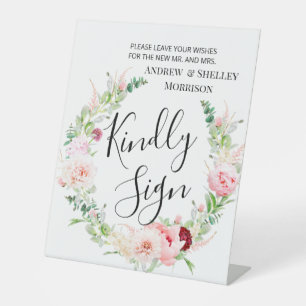 Pink Dahlia Kindly Sign Wedding Gästebuch Sockelschild