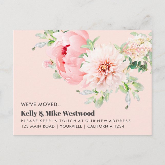 Pink Dahlia Wir haben neue Adresse Neues Haus Postkarte (Vorderseite)