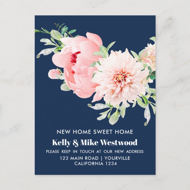 Pink Dahlia Wir haben neue Adresse Neues Haus Postkarte (Vorderseite)