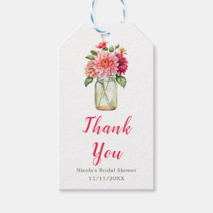Pink Dahlias Mason Jar Brautparty Geschenkanhänger