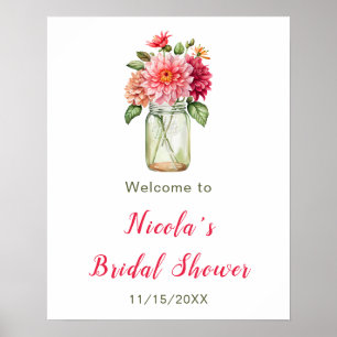 Pink Dahlias Mason Jar Brautparty Willkommen Poster