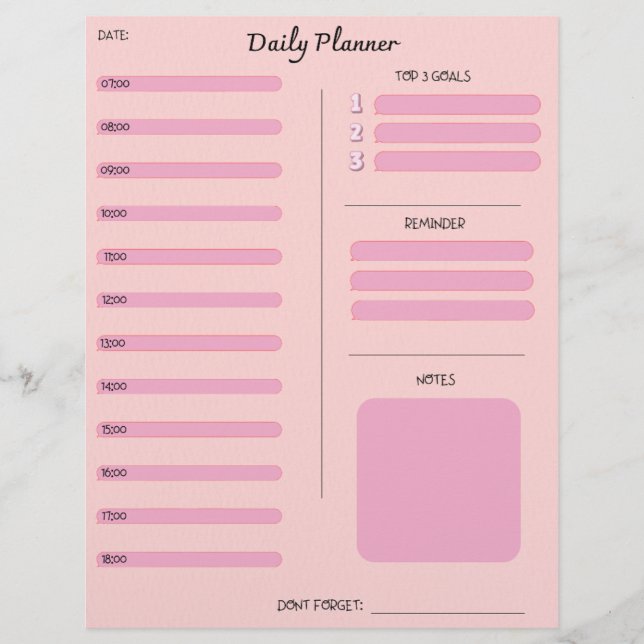 Pink Daily Planner Briefbogen (Vorderseite)
