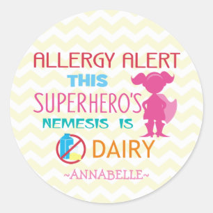 Pink Dairy Allergy Alert Superhero Girl Silhouette Runder Aufkleber