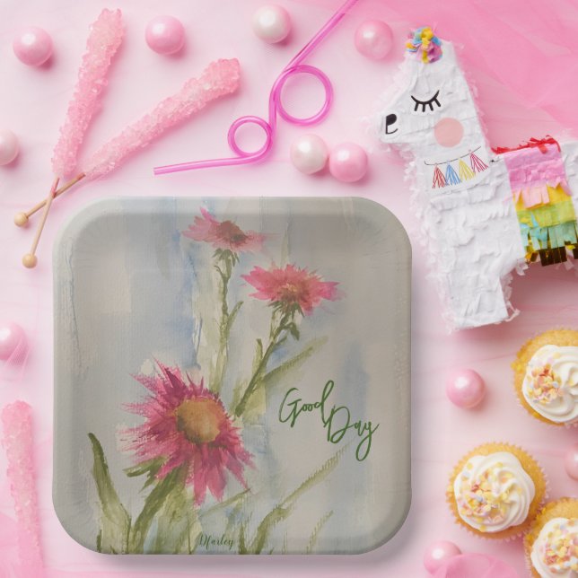 Pink Daises Papierplatten Pappteller (Party)
