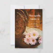 Pink Daisies and Cowboy Boots Western Wedding RSVP