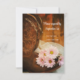 Pink Daisies and Cowboy Boots Western Wedding RSVP Karte