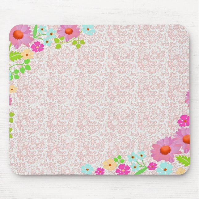 Pink Daisies and Lace Pattern Vintages Land Mousepad (Vorne)