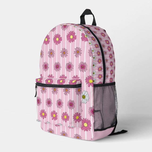 Pink Daisies Bedruckter Rucksack (Rückseitige Ecke Rechts)