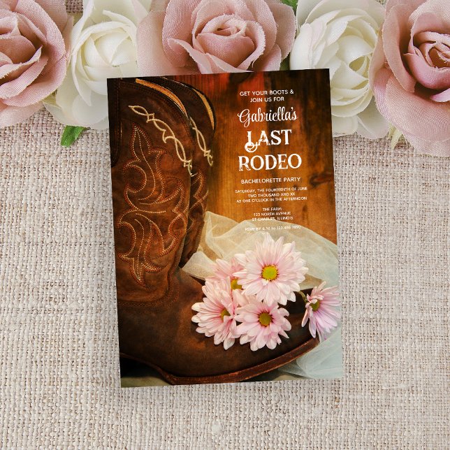 Pink Daisies Boots Last Rodeo Junggeselinnen-Absch Einladung (Von Creator hochgeladen)