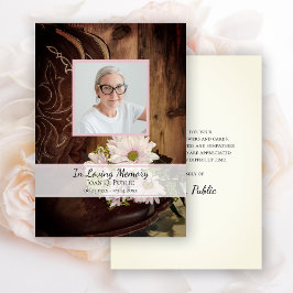 Pink Daisies Cowboy Boot Funeral Memorial Beileid Dankeskarte