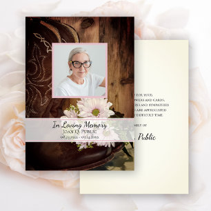 Pink Daisies Cowboy Boot Funeral Memorial Beileid Dankeskarte