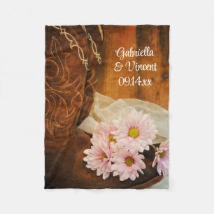 Pink Daisies Cowboy Boots Country Western Hochzeit Fleecedecke