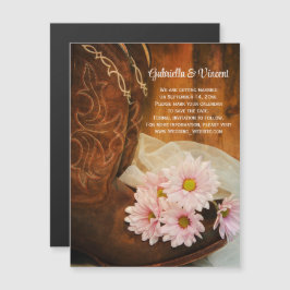 Pink Daisies Cowboy Boots Wedding Save the Date Magneteinladung