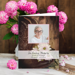 Pink Daisies Cowboy Boots Western Beerdigung Beile Dankeskarte