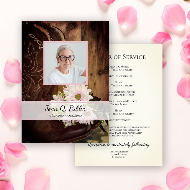 Pink Daisies Cowboy Boots Western Begräbnisdienst Programm (Von Creator hochgeladen)