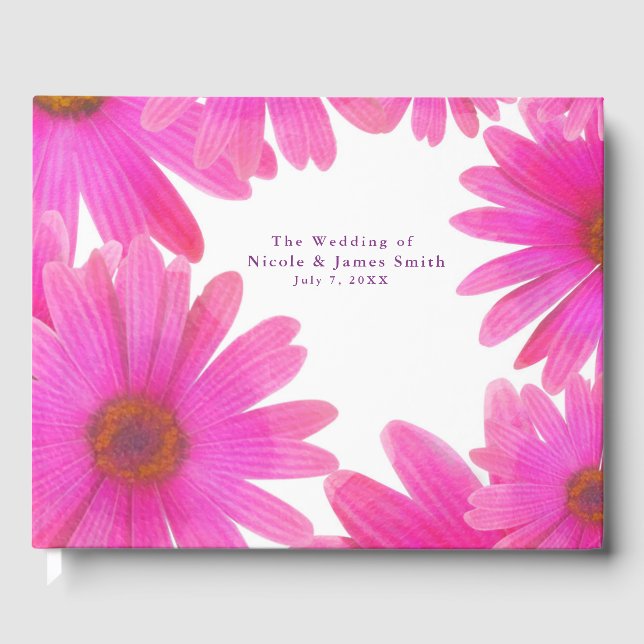 Pink Daisies Floral Daisy Elegante Chic Wedding Gästebuch (Vorderseite)