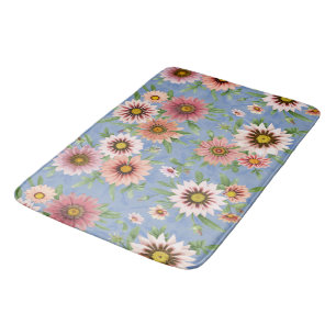 Pink Daisies Hübsches Blumenmuster auf blau Badematte