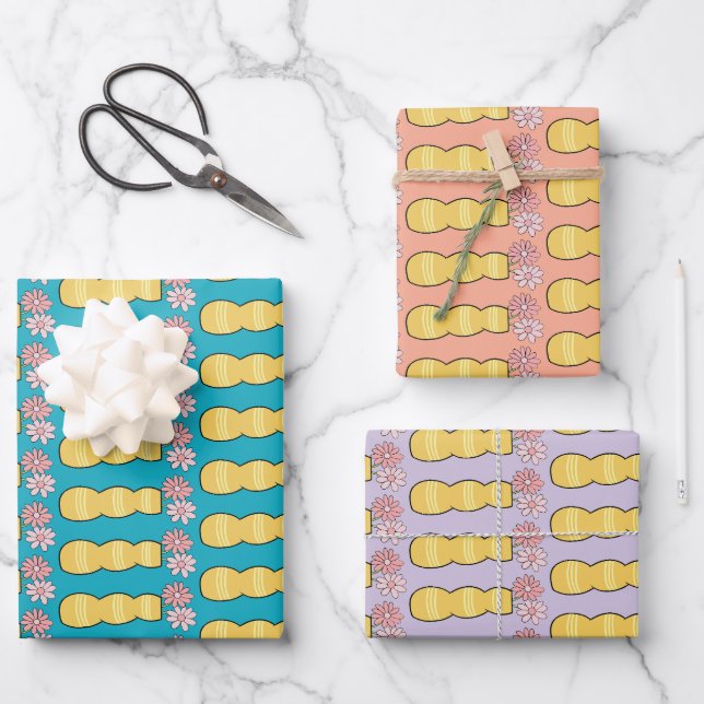 Pink Daisies in einem Vase Wrapping Paper flache B Geschenkpapier Set (Vorderseite)