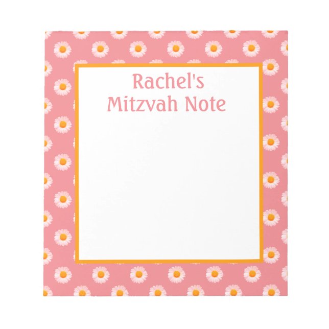 Pink Daisies Retro Mitzvah Note Girls Notepad Notizblock (Vorderseite)