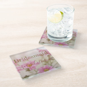 Pink Daisies Romantischer Untersetzer aus Glas