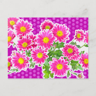 Pink Daisis / Asters Bouquet & Dots + Ihre Idee Postkarte