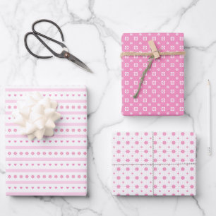 Pink Daisis, Dots and Hearts Wrapping Paper Geschenkpapier Set