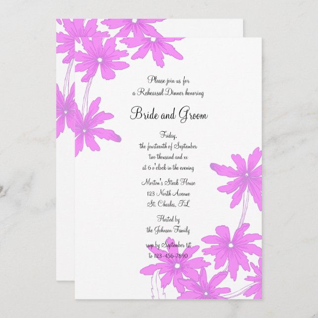 Pink Daisis Probe Dinner Einladung (Vorne/Hinten)