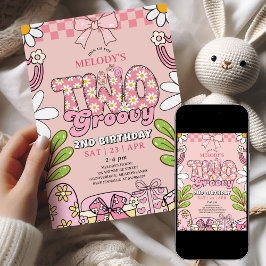 Pink Daisy 2nd Birthday Retro Birthday Einladung