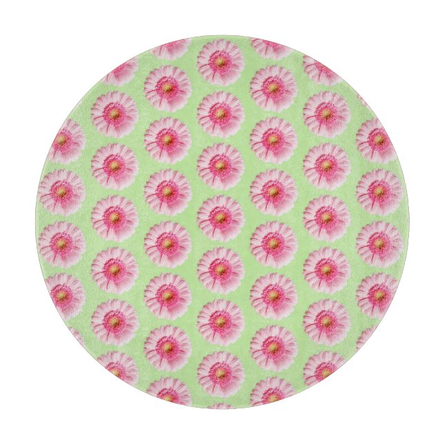 Pink Daisy auf Mint Pastel Kitchen Circle Schneidebrett (Vorderseite)