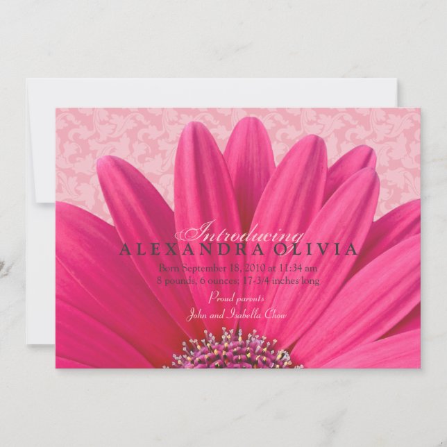 Pink Daisy Baby Girl Foto Geburtsankündigung Ankündigung (Vorderseite)