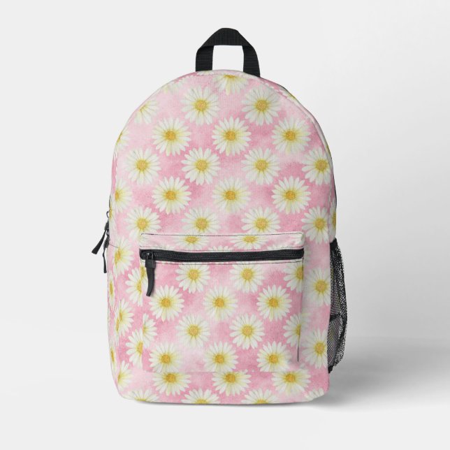 Pink Daisy Backpack Bedruckter Rucksack (Vorderseite)