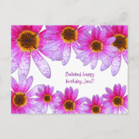 Pink Daisy Belated Happy Birthday Jen Postcard