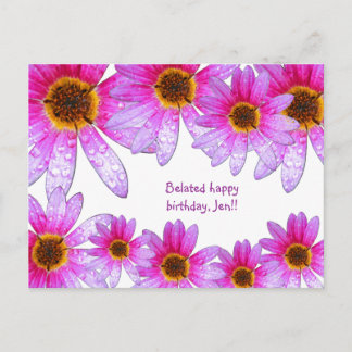 Pink Daisy Belated Happy Birthday Jen Postcard Postkarte