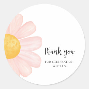 Pink Daisy Birthday Gefallen Tags, Little Daisy Vi Runder Aufkleber