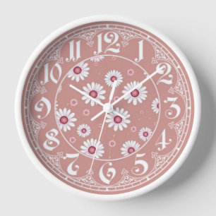 Pink Daisy Blooms: Minimalistisches Muster Uhr